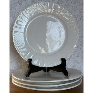 Farberware 7 1/2” Salad Plates Set Of 4 Lattice 4482 White Embossed EUC 2001